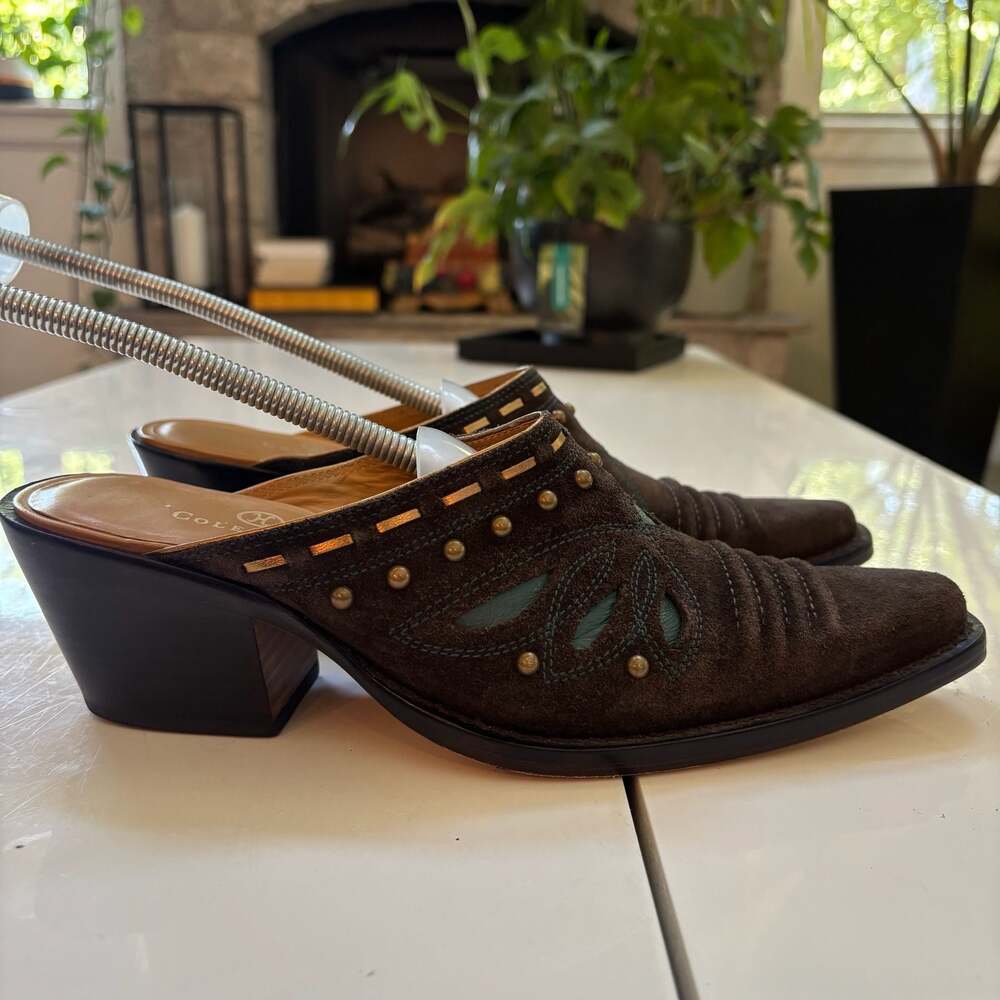 Cole Haan Brown Suede Studded Mule Heels